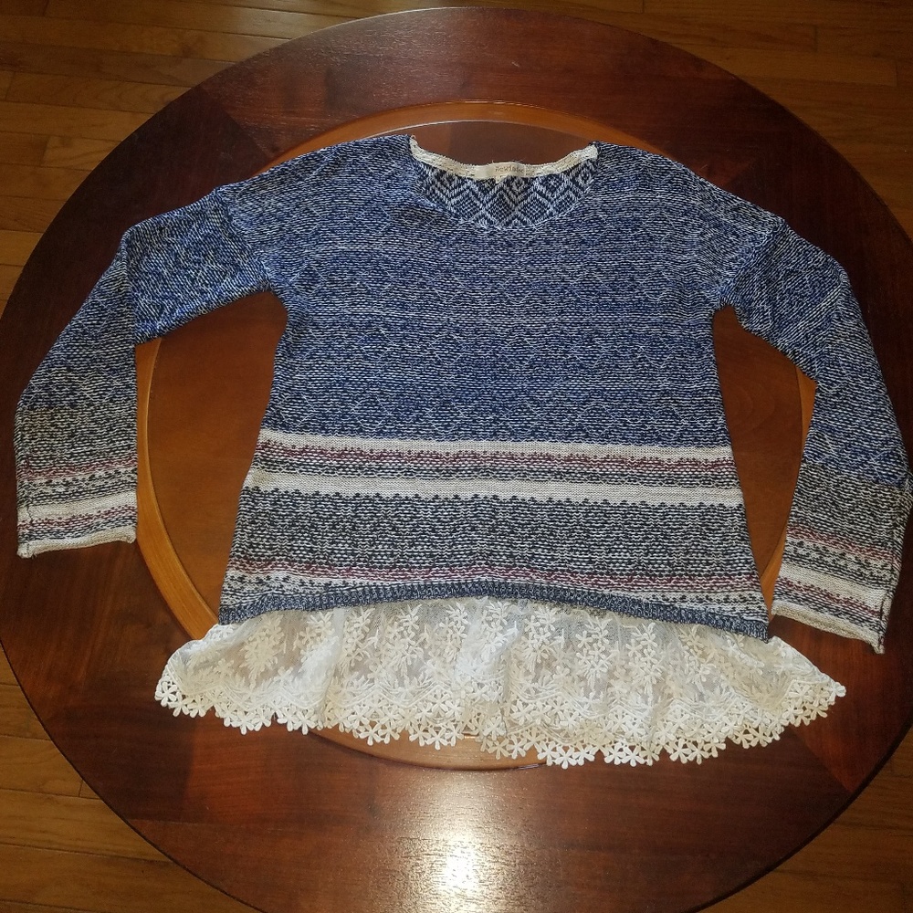 Striped Sweater with Lace Trim